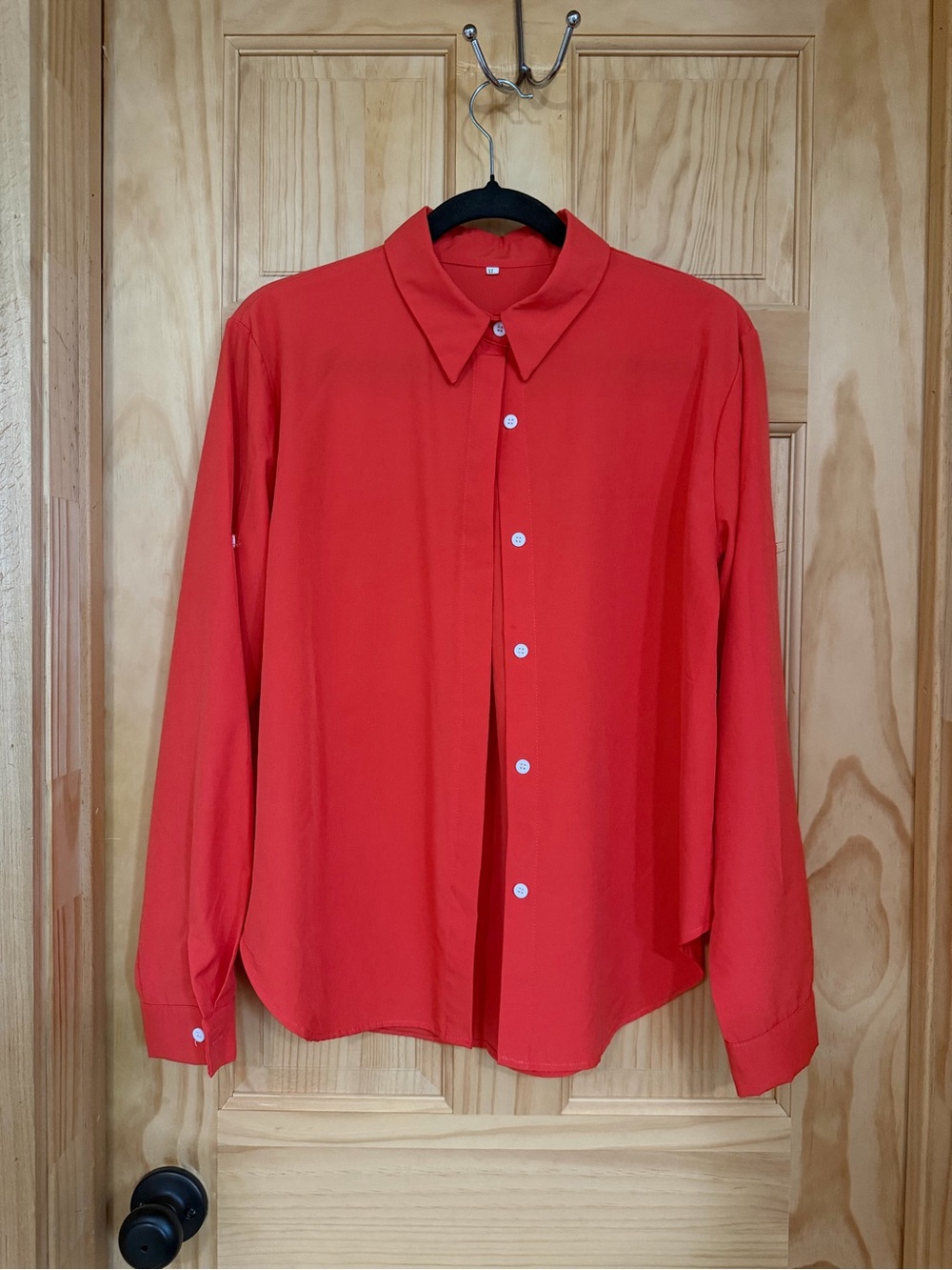 Red Long-Sleeve Button-Up Shirt